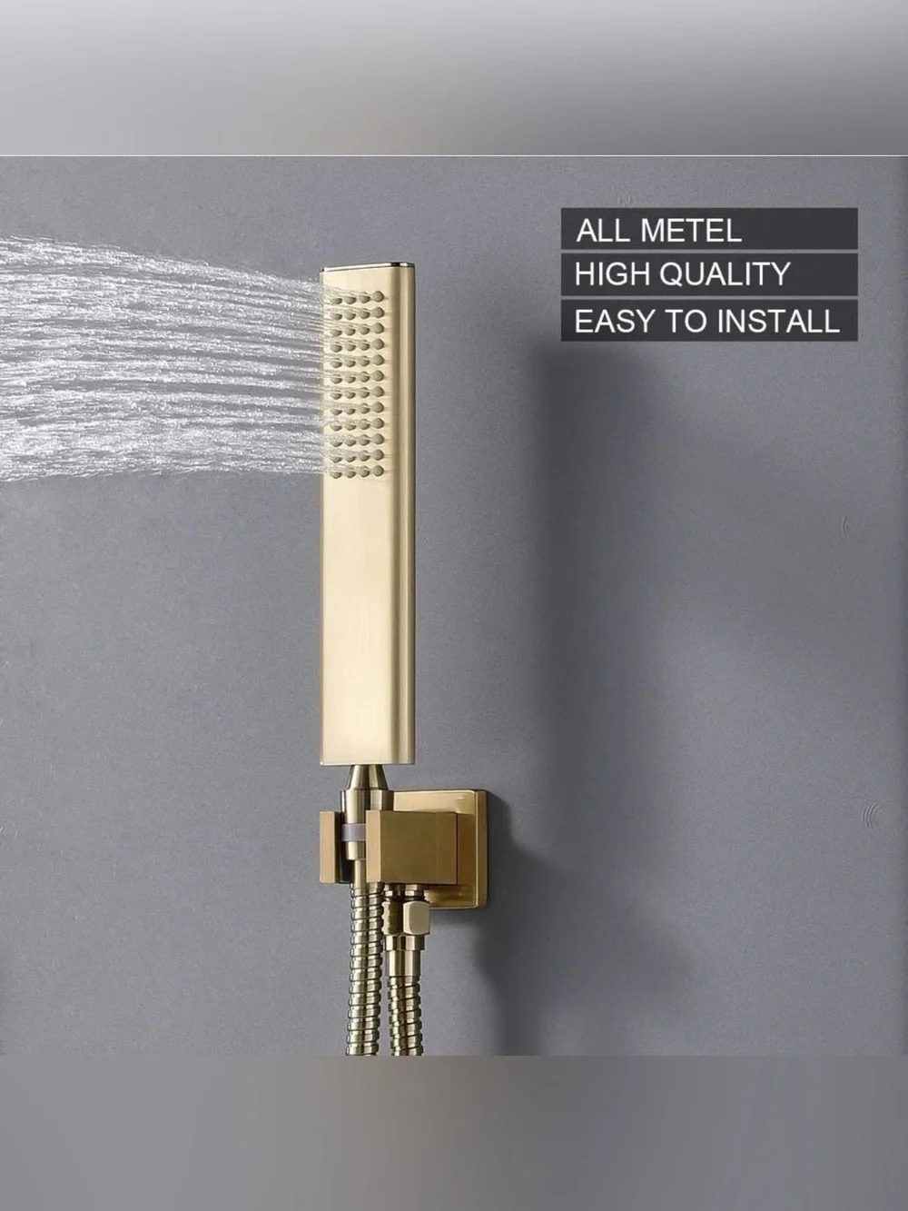 New Brushed Gold Square Rain Shower Set with Handheld